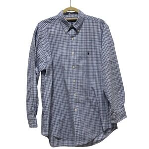 Ralph Lauren Shirt Men Size 16 32/33‎ Blue Gingham Button Down Long Yarmouth